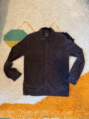 Men's Dark Brown Soft Corduroy Button-Up Shirt
